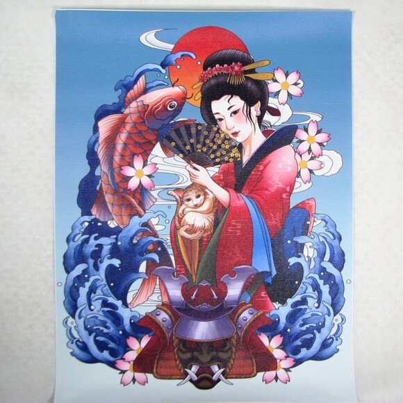 Japanese Art Prints Unframed Lot of 4 Colorful Heavy Canvas 12" X 16" Cryuwox - Picture 2 of 11